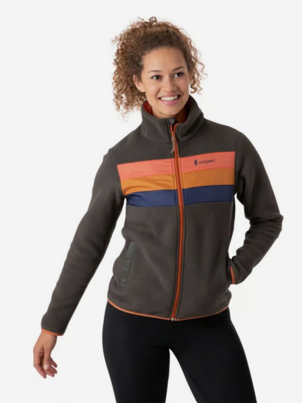 Cotopaxi Fleece Jacket with Orange and Blue Stripes
